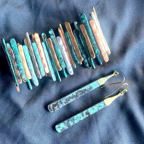 Jewelry - Mixed Patina Bracelet and Earrings Set - Verdigis - Copper - Hypoallergenic